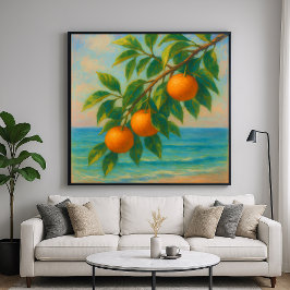 Kustcitrus - Pastelschilderstijl Sinaasappelboom Poster