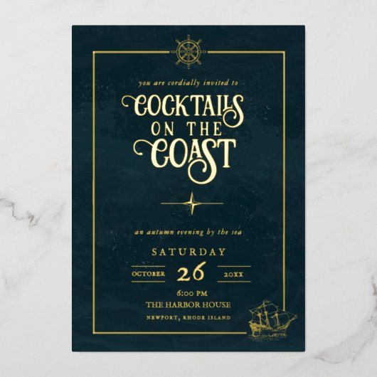Kustcocktailparty Uitnodiging | Nautilus Goud (Voorkant)