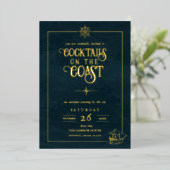 Kustcocktailparty Uitnodiging | Nautilus Goud (Staand Voorkant)