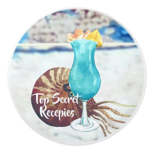 Kustcocktails en nautilus, Waterverf Keramische Knop (Voorkant)