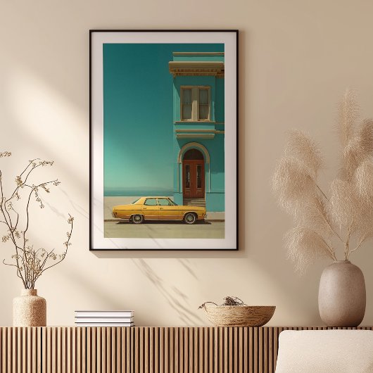 Kustcontrast: gele auto poster