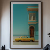Kustcontrast: Vintage Gele Auto Poster