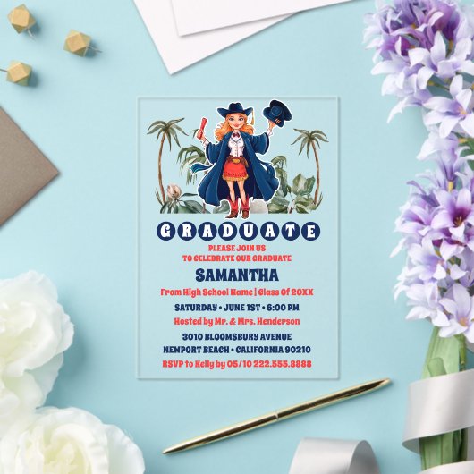 Kustcowgirl afstudeerfeest acryl uitnodigingen (Insitu (Huwelijk))