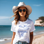 Kustcowgirl Bachelorette feestgeschenken T-shirt<br><div class="desc">Coastal Cowgirl Bachelorette weekend op een kust bachelorette gunsten gepersonaliseerde bedrukte t-shirt,  bachelorette partij gepersonaliseerde gunst tas stoffige blauwe marine nautische cowgirl strand stoffig blauw thema partij bruidsmeisje geschenken t-shirt</div>