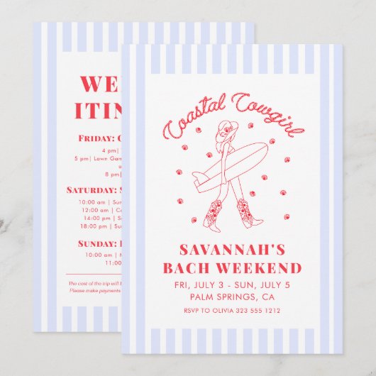 Kustcowgirl Bachelorette Weekend Route Kaart (Voorkant / Achterkant)