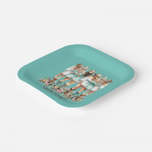 Kustcowgirl bruidsmeisjes 7 inch vierkant papieren bordje (Gebogen)