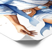 Kustcowgirl Dragen van een denim jurk op het stran Poster (Hoek)