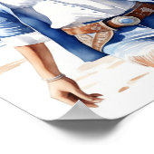 Kustcowgirl in Denim met hond op het strand Poster (Hoek)