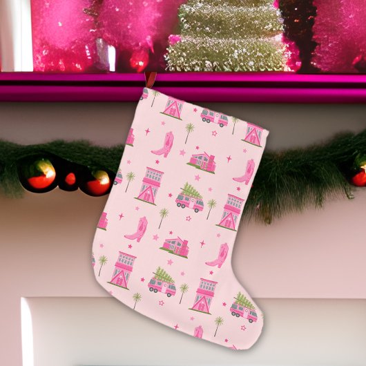 Kustcowgirl laarzen roze kerstcamper modern grote kerstsok