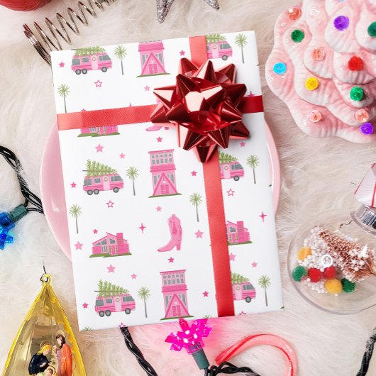 Kustcowgirl laarzen roze RV Mideeuw Kerstmis Cadeaupapier