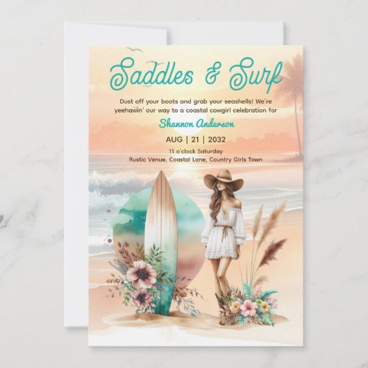 Kustcowgirl rustieke strand bachelorette bruids kaart (Voorkant)