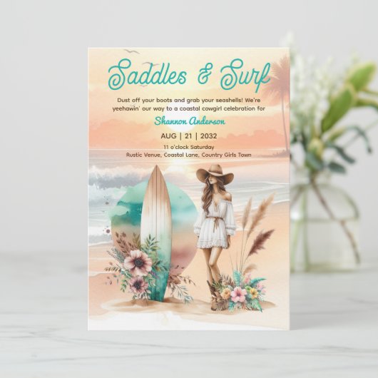 Kustcowgirl rustieke strand bachelorette bruids kaart (Staand voorkant)