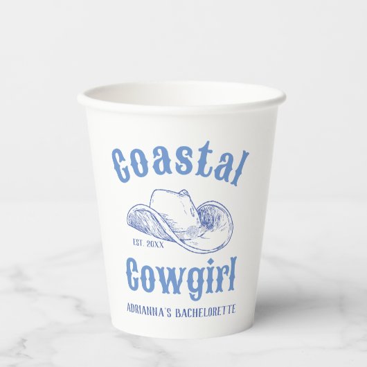 Kustcowgirl strand bachelorette op maat papieren bekers (Voorkant)