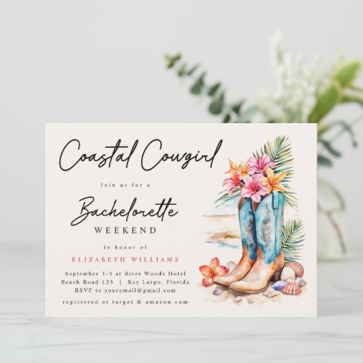 Kustcowgirl strand vrijgezellenweekend kaart (Staand voorkant)