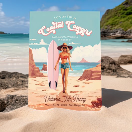 Kustcowgirl surfplank vrijgezellenfeest kaart