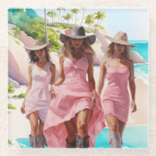 Kustcowgirl Trio in kleurrijke roze jurken Glazen Onderzetter