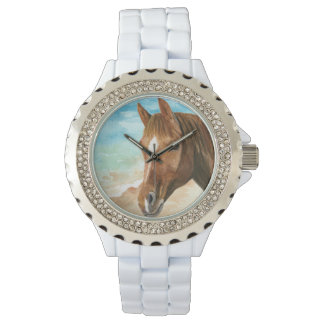 Kustcowgirl Waterverf strand en paard Horloge