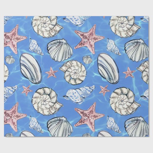 Kustdecor Seashell Ocean Water Cadeaupapier (Vlak)