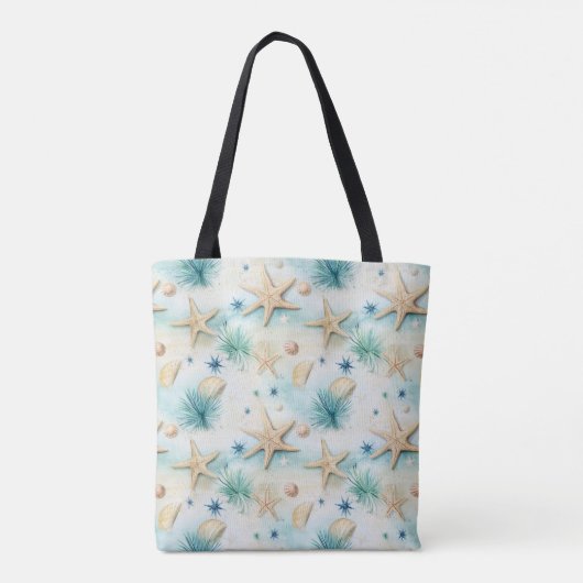 Kustdecoratie geïnspireerd op zeesterren en schelp tote bag (Achterkant)