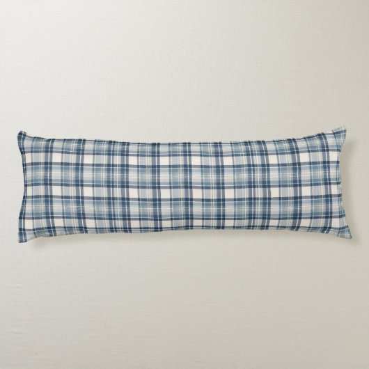 Kustdenim Blauw & Crème Tartan Plaid Lichaamskussen (Achterkant)