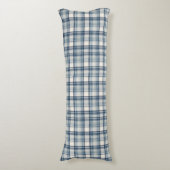 Kustdenim Blauw & Crème Tartan Plaid Lichaamskussen (Voorkant Verticaal)