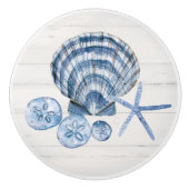 Kustdoornhaai Zeeshells blauw wit hout Keramische Knop (Voorkant)