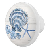 Kustdoornhaai Zeeshells blauw wit hout Keramische Knop (Rechts)