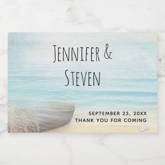 Kustdoorsnede met een Gevist bruiloft Sparkling Wijnetiket (Enkel label)