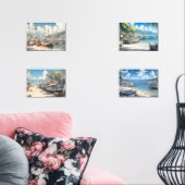 Kustdorp met Geviste boten Muurkunst Sets (Woonkamer)