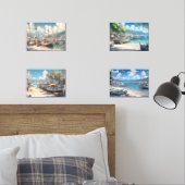Kustdorp met Geviste boten Muurkunst Sets (Slaapkamer)