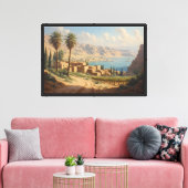 Kustdorp met palmbomen canvas afdruk (Insitu (Woonkamer))