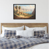 Kustdorp met palmbomen canvas afdruk (Insitu (Slaapkamer))