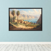 Kustdorp met palmbomen canvas afdruk (Insitu (Houten vloer))