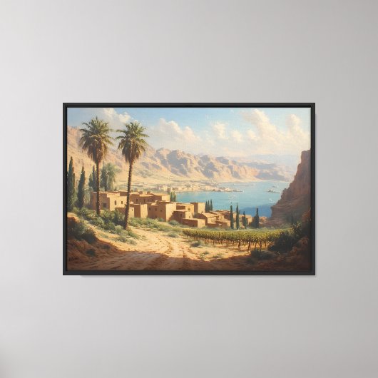 Kustdorp met palmbomen canvas afdruk (Voorkant)