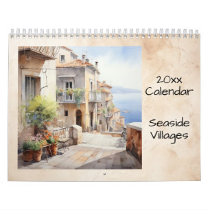 Kustdorpen Illustratie Waterverf Kalender