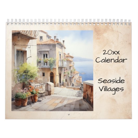 Kustdorpen Illustratie Waterverf Kalender (Hoes)