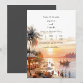 Kustdorpsmarkt aan zee bij zonsondergang bruiloft kaart (Voorkant / Achterkant)