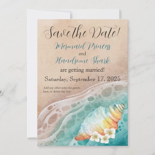 Kustdromen Watercolor Strand Bruiloft Save The Date (Voorkant)