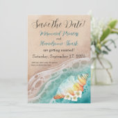 Kustdromen Watercolor Strand Bruiloft Save The Date (Staand voorkant)