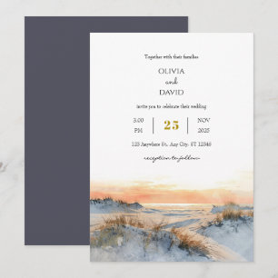 Kustduinen Golden Sunset Evening Strand Huwelijk Kaart