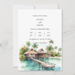 Kusteiland Overwater Bungalows Strand Bruiloft Kaart