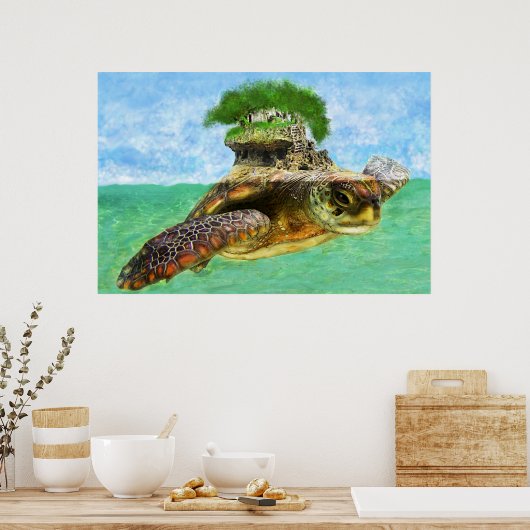 Kusteiland Zee Turtle Island Poster (Keuken)