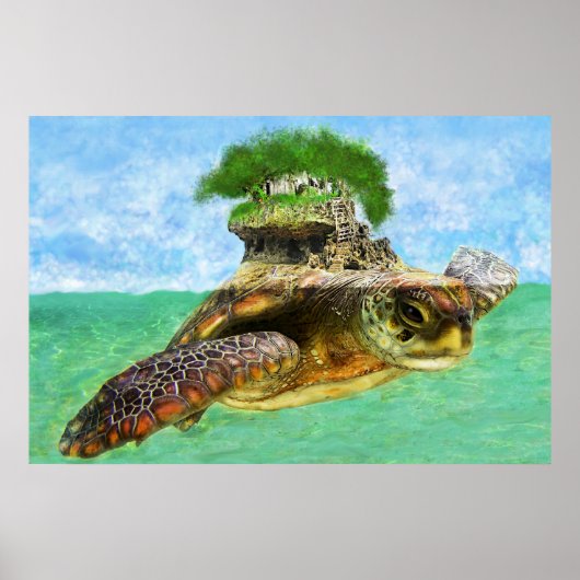 Kusteiland Zee Turtle Island Poster (Voorkant)