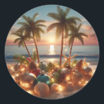 Kustelegantie: Christmas Beach Sticker<br><div class="desc">Leg de sfeer van een vakantie aan zee vast met onze 'Coastal Elegance' Christmas Beach Sticker. Deze charmante sticker heeft een klassieke kerstversiering versierd met strandelementen zoals schelpen, zeesterren en zachte golven. Voeg een vleugje kustmagie toe aan uw spullen, notitieboeken of vakantiekaarten met dit elegante en feestelijke ontwerp. Of je...</div>