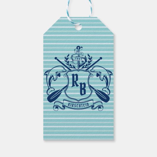 Kustemblam Dolphins Anchor Oar Shield Nauzale Cadeaulabel (Achterkant)