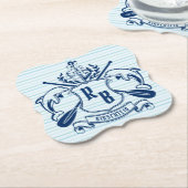 Kustemblam Dolphins Anchor Oar Shield Nauzale Kartonnen Onderzetters (Gekanteld)