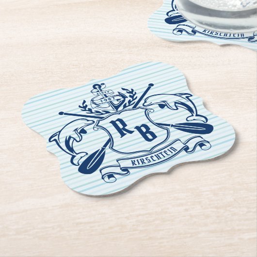 Kustemblam Dolphins Anchor Oar Shield Nauzale Kartonnen Onderzetters (Gekanteld)