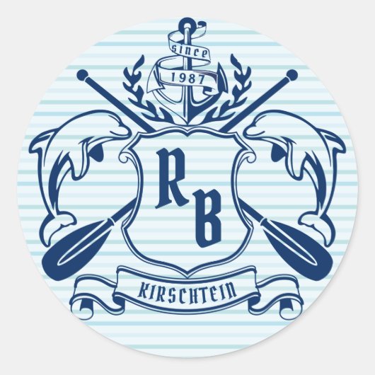 Kustemblam Dolphins Anchor Oar Shield Nauzale Ronde Sticker (Voorkant)