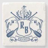 Kustemblam Dolphins Anchor Oar Shield Nauzale Stenen Onderzetter (Voorkant)