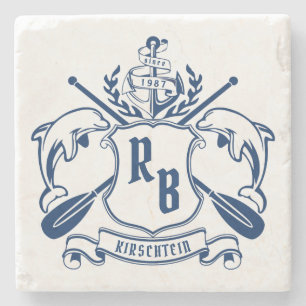Kustemblam Dolphins Anchor Oar Shield Nauzale Stenen Onderzetter
